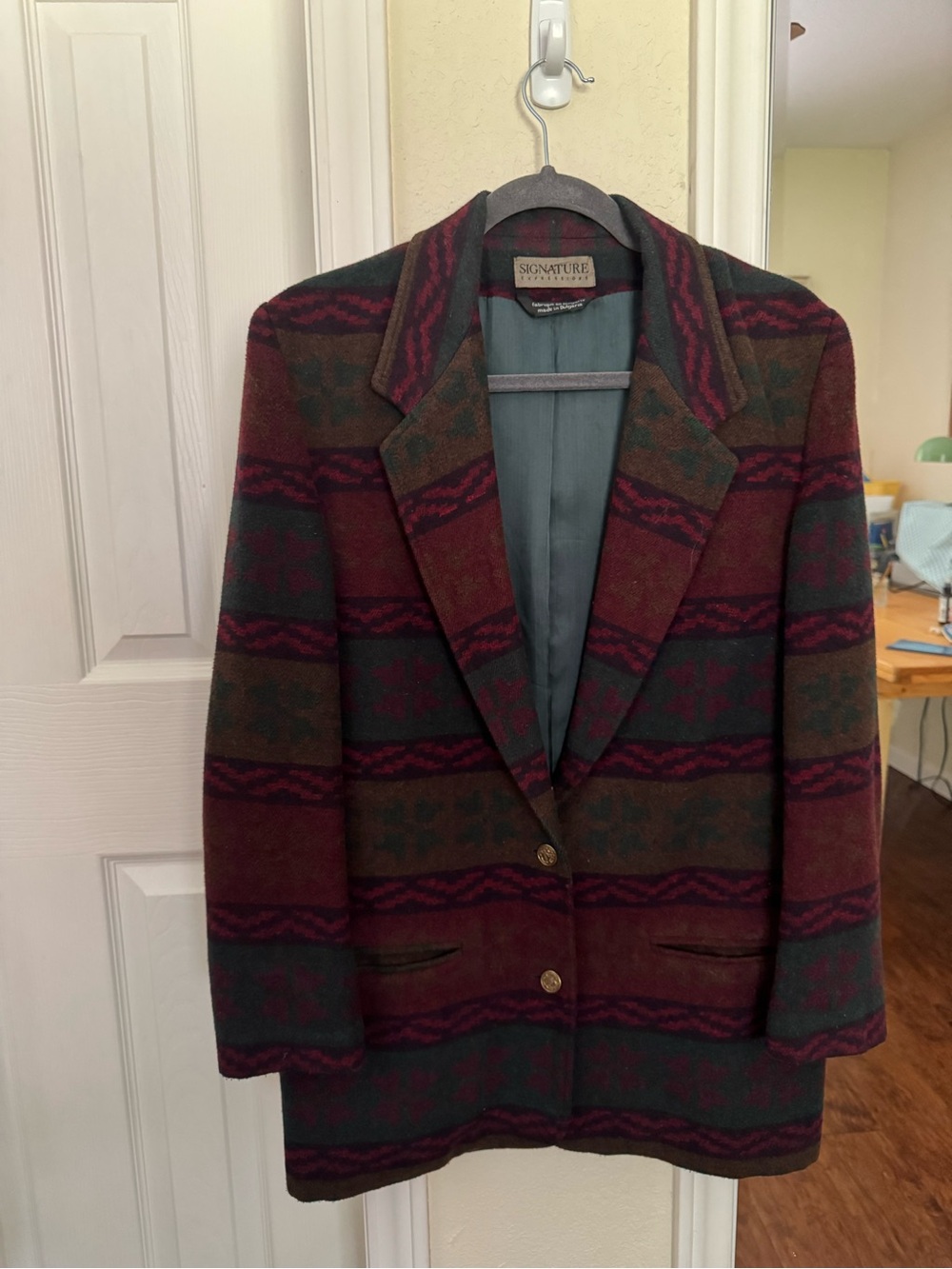 Signature Multicolor Patterned Blazer Jacket - Burgundy & Forest Green